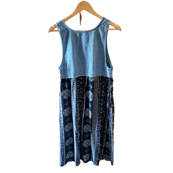 IFTLA Vintage Blue Denim and Floral V Neck Jumper Dress Size Small Cottage Core - Picture 2 of 4